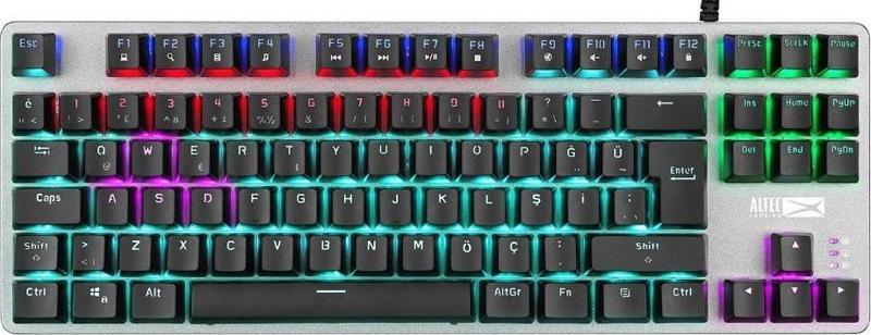 ALGK8404GR Siyah/Gümüş Red Switch  Rainbow 87 Tuşlu Süper Kompakt Mekanik Gaming (Oyuncu) Klavye