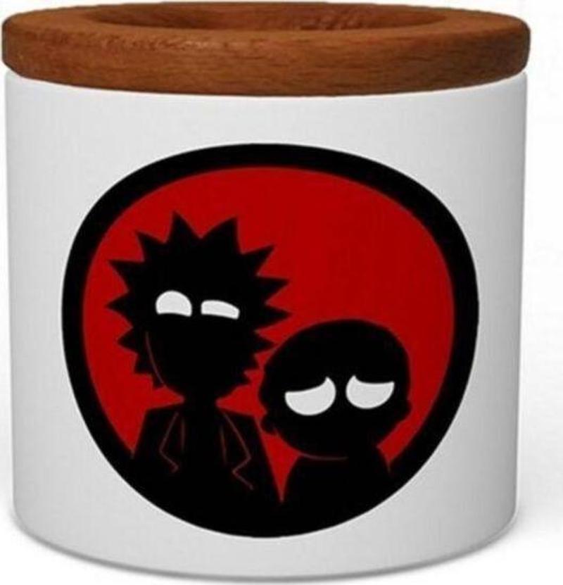 Rick And Morty Ahşap Kapaklı Beyaz Seramik Kalemlik