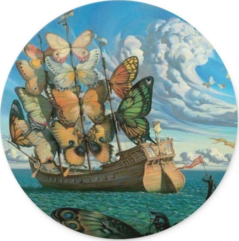 Salvador Dali Ship With Butterfly Sails Yuvarlak Mouse Pad