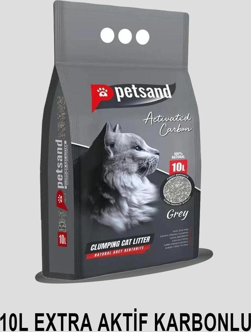 Ekstra Aktif Karbonlu Topaklaşan Bentonit Gri Kedi Kumu 10L
