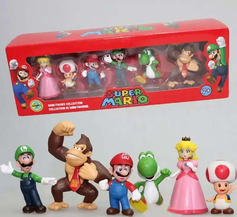 Süper Mario 6'lı Set Luigi, Yoshi, Mantar, Prenses, Dino, Goril  Pvc Figure Oyuncaklar