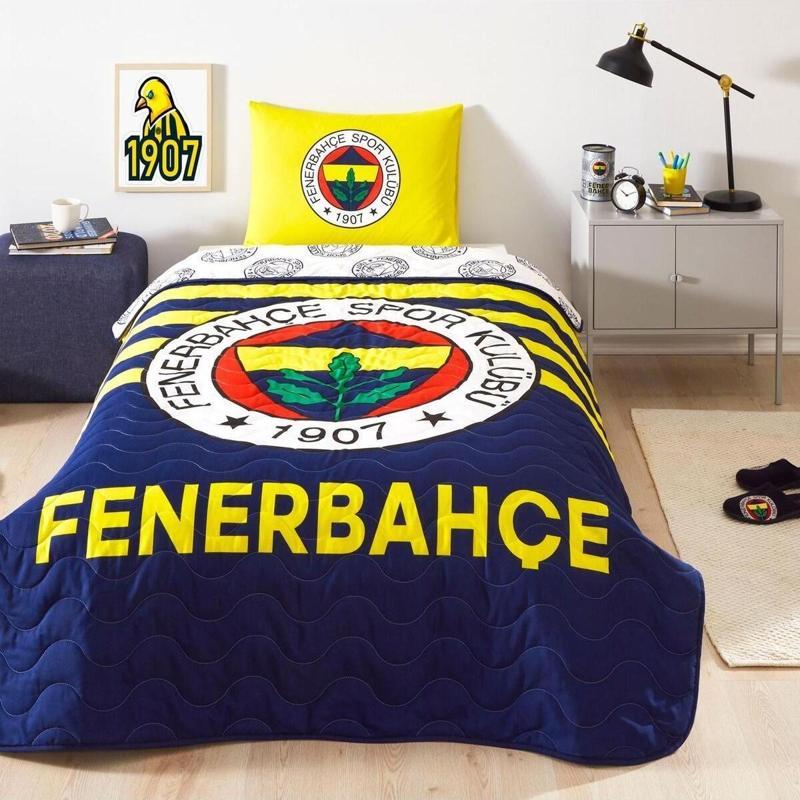 Lisanslı Fenerbahçe Stripe Tek Kişilik Yatak Örtüsü Seti