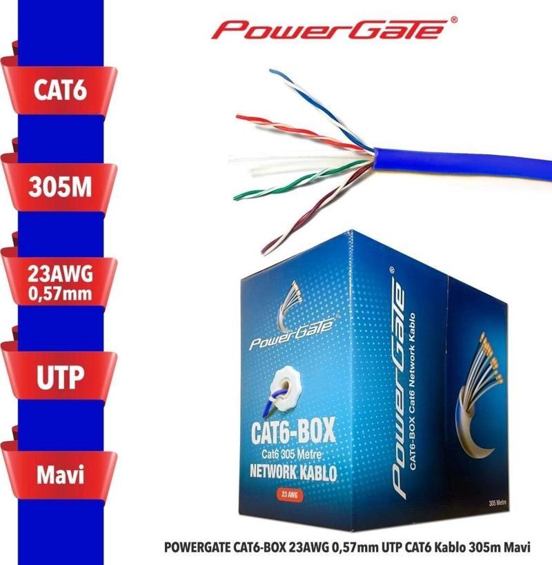 Cat6-box-bl, 23awg 0,57mm, Utp, Cat6 Kablo, 305m, Mavi