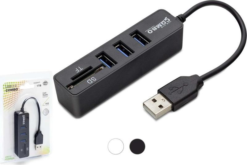 HDX7009 USB-A 2.0 - 3xUSB 2.0 Hub + SD/TF Kart Okuyuculu USB Çoklayıcı - Siyah