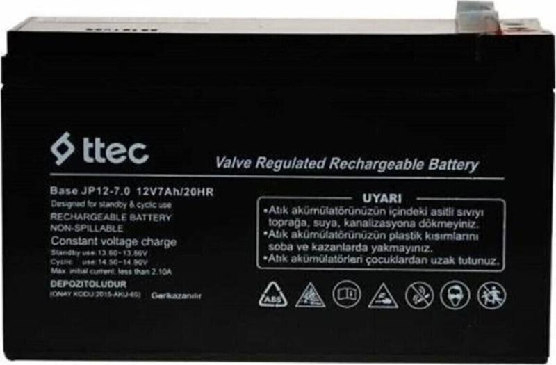 Ttec 12V 7Ah- Bakımsız Kuru Akü 04/2024 Üretim 12 Volt 7 Amper