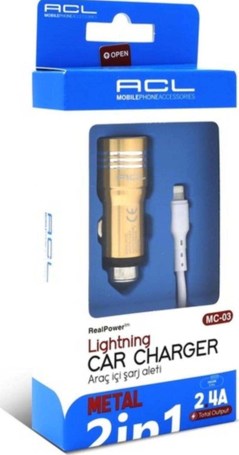 Mc-03 2.4 Amper Araç Içi Çakmaklık Lightning Iphone Kablolu Şarj 1 Metre