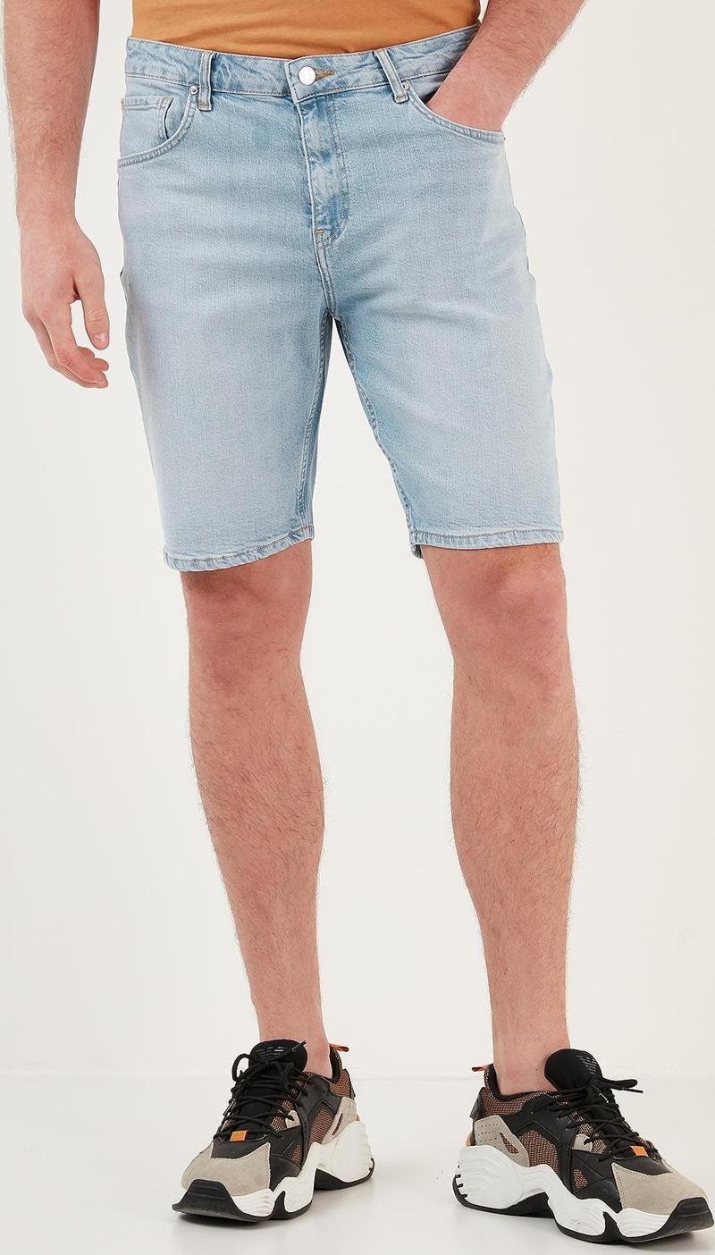 Pamuklu Normal Bel Slim Fit Kot Erkek Short 4501F031IBIZA AÇIK MAVİ