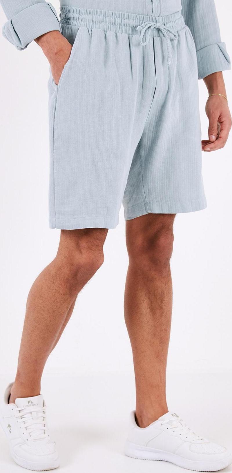 Pamuklu Regular Fit Cepli Müslin Erkek Short CF24S657802 AQUA