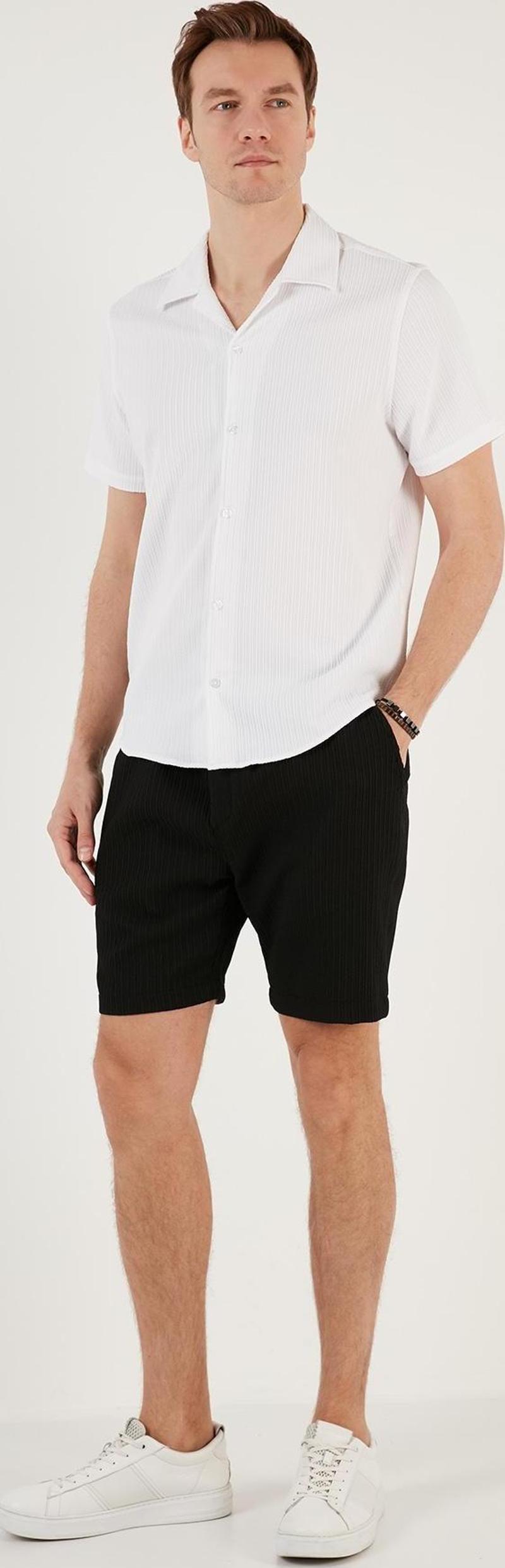 Belden Bağlamalı Cepli Slim Fit Erkek Short CF24S657850 SİYAH