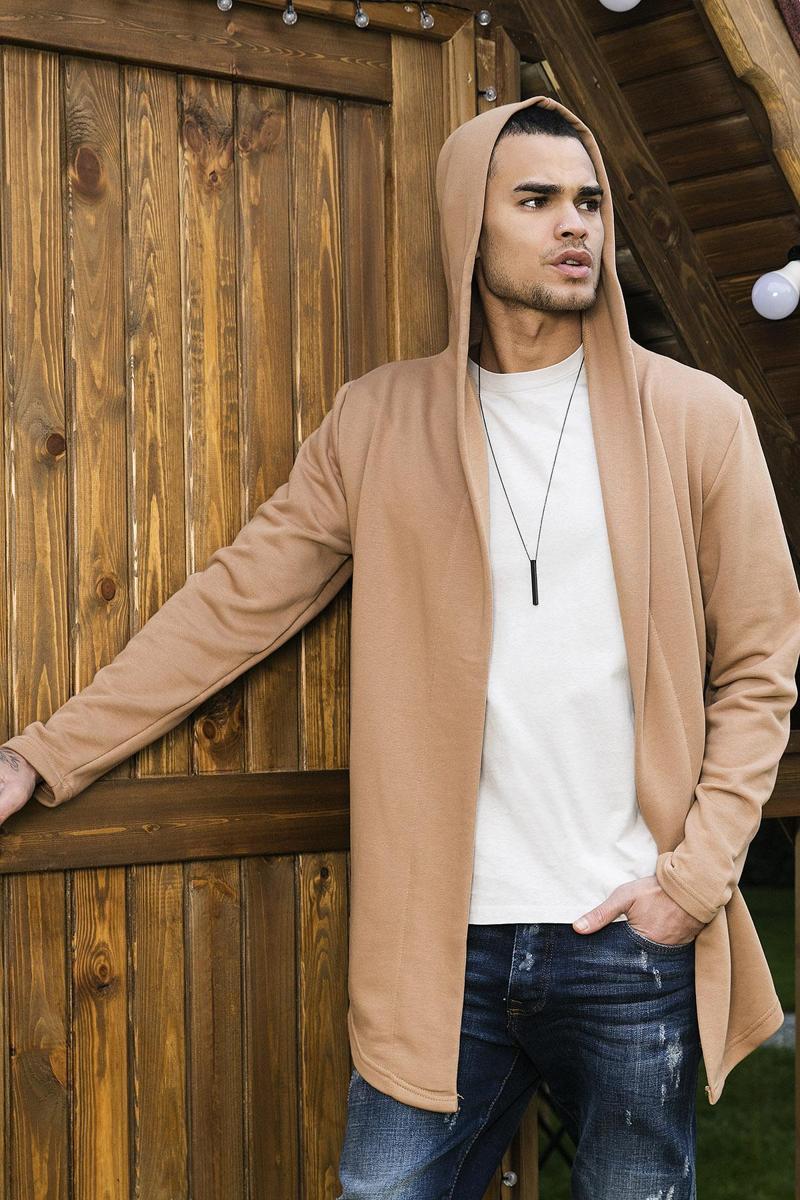 Slim Fit Pamuklu Kapüşonlu Örme Erkek Hırka 5896587 CAMEL