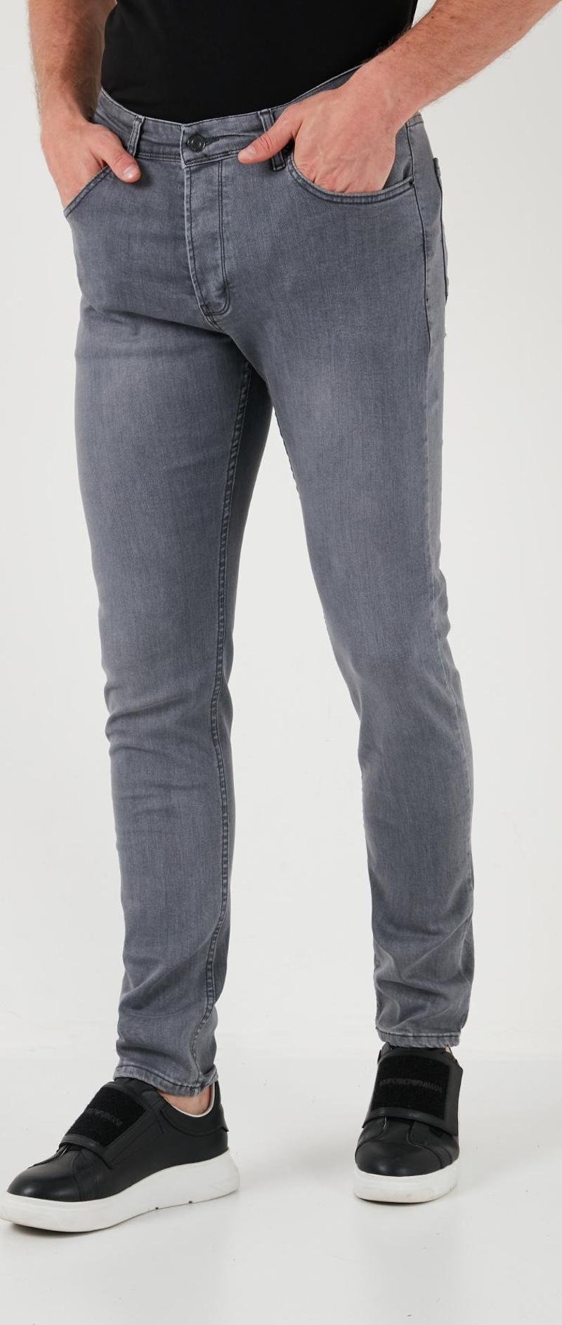 Pamuklu Yüksek Bel Slim Fit Jeans Erkek Kot Pantolon 6440305 GRİ