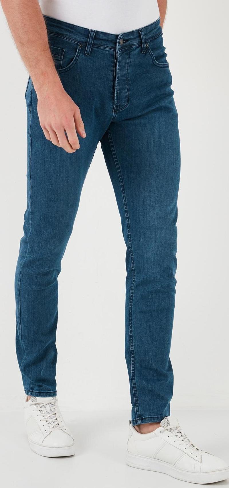 Pamuklu Yüksek Bel Slim Fit Jeans Erkek Kot Pantolon 6440305 LACİVERT