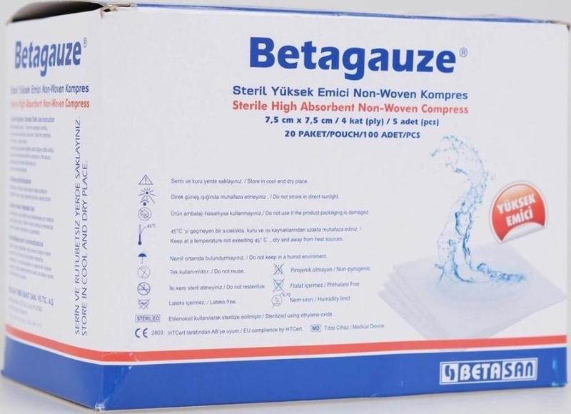 Beta Gauze Steril NonWoven Kompres 7,5cmx7,5cm (5x20) - 100'lü Kutu