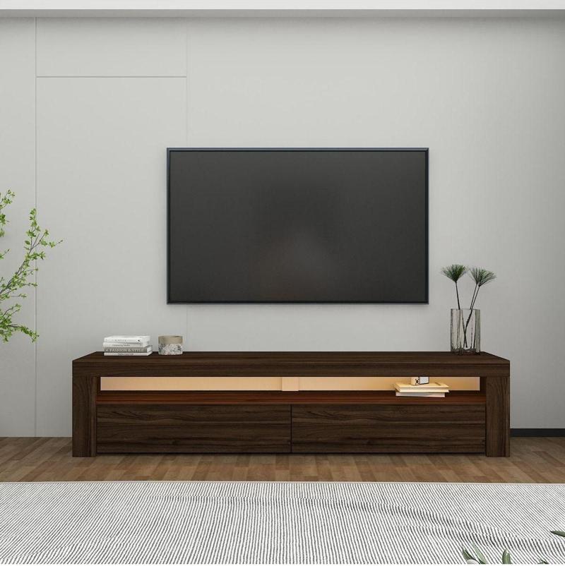 Batı Led Işıklı, 2 Kapaklı Tv Ünitesi, Tv Sehpası Ceviz