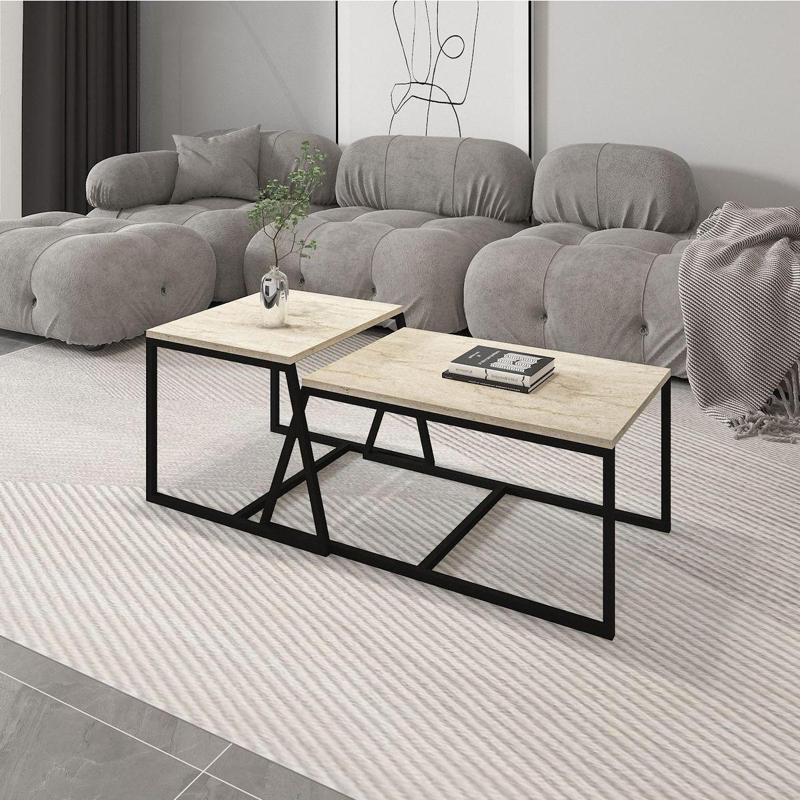 Minimal 2'Li Orta Sehpa Traverten
