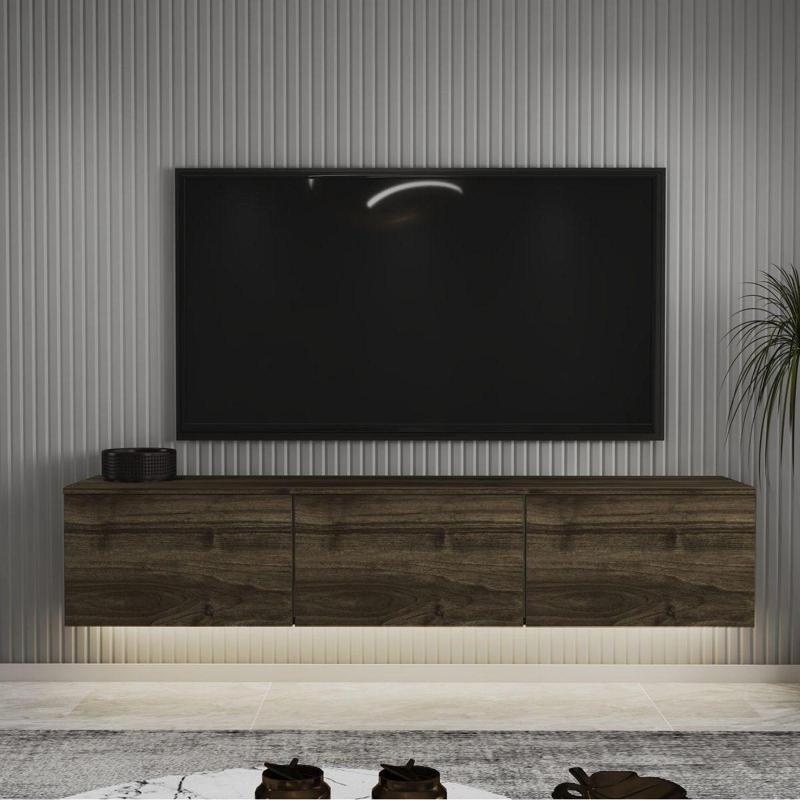 Neon Led Işıklı Duvara Monte,3 Kapaklı Tv Ünitesi,Tv Sehpası İstanbul Ceviz