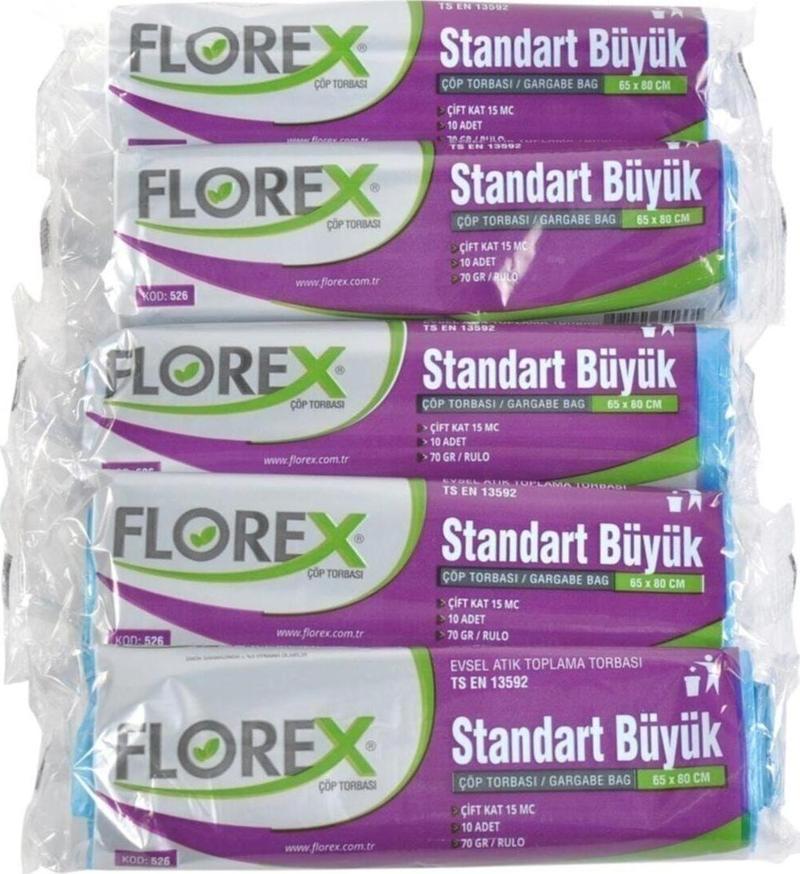 Florex Standart Büyük Mavi Çöp Poşeti 65 X 80 Cm 5Rulo