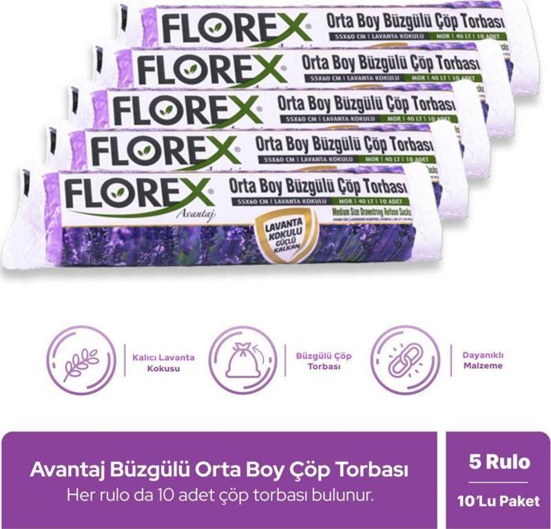 Avantaj Seri Lavanta Kokulu Büzgülü Orta Boy Çöp Poşeti X 5 Rulo