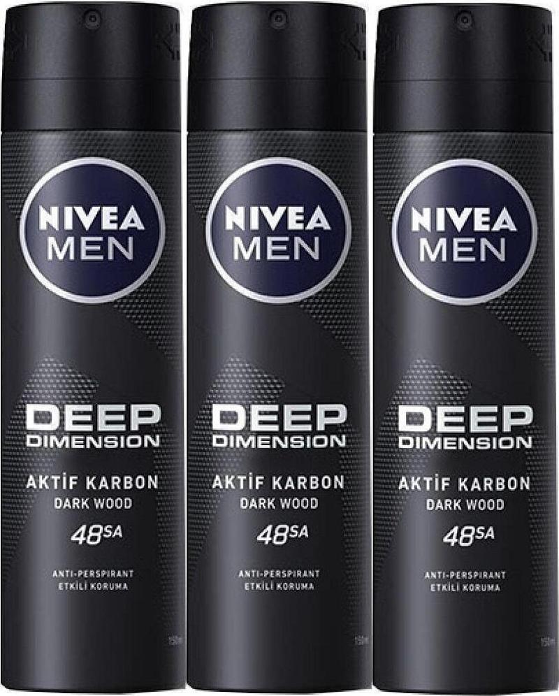 Men Deep Dimension Aktif Karbon Dark Wood 150 Ml Deodorant X 3