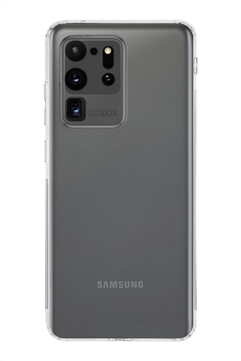 KZY İletişim Samsun Galaxy S20 Ultra Kapak Kamera Korumalı Tıpalı Şeffaf Silikon Kılıf