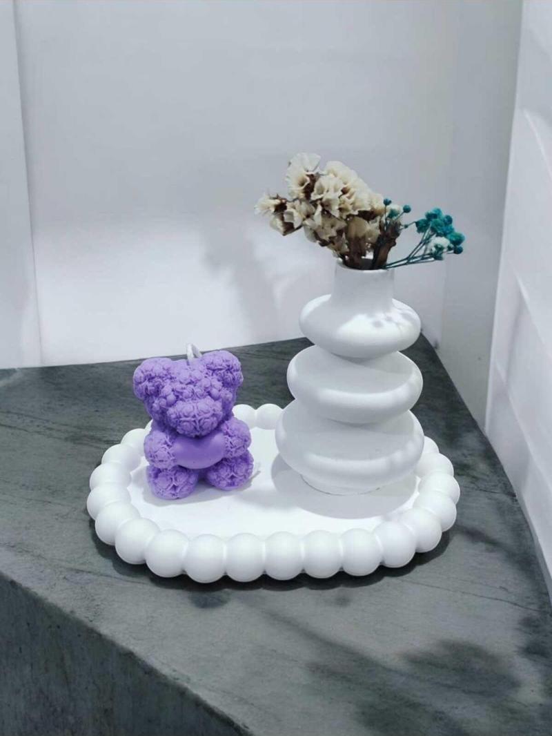 AYD  Bubble Sunum Tabağı Takılık Süslük Dekoratif  Spiral Vazo Ayıcık Mum  %100 Soya Wax & Taş Tozu