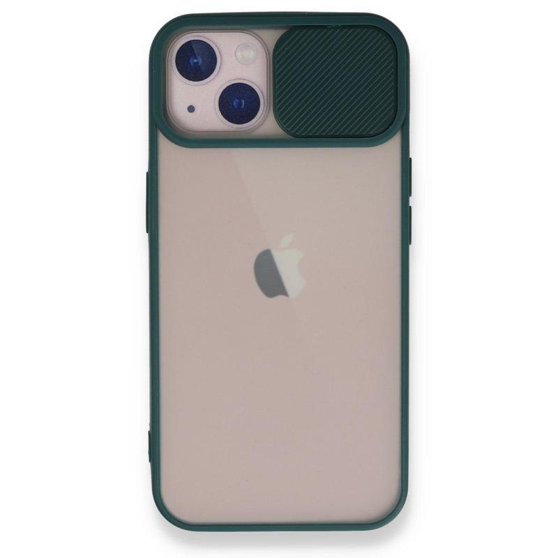 KZY İletişim Apple iPhone 13 Kapak Lensi Açılır Kapanır Kamera Korumalı Kılıf - Yeşil