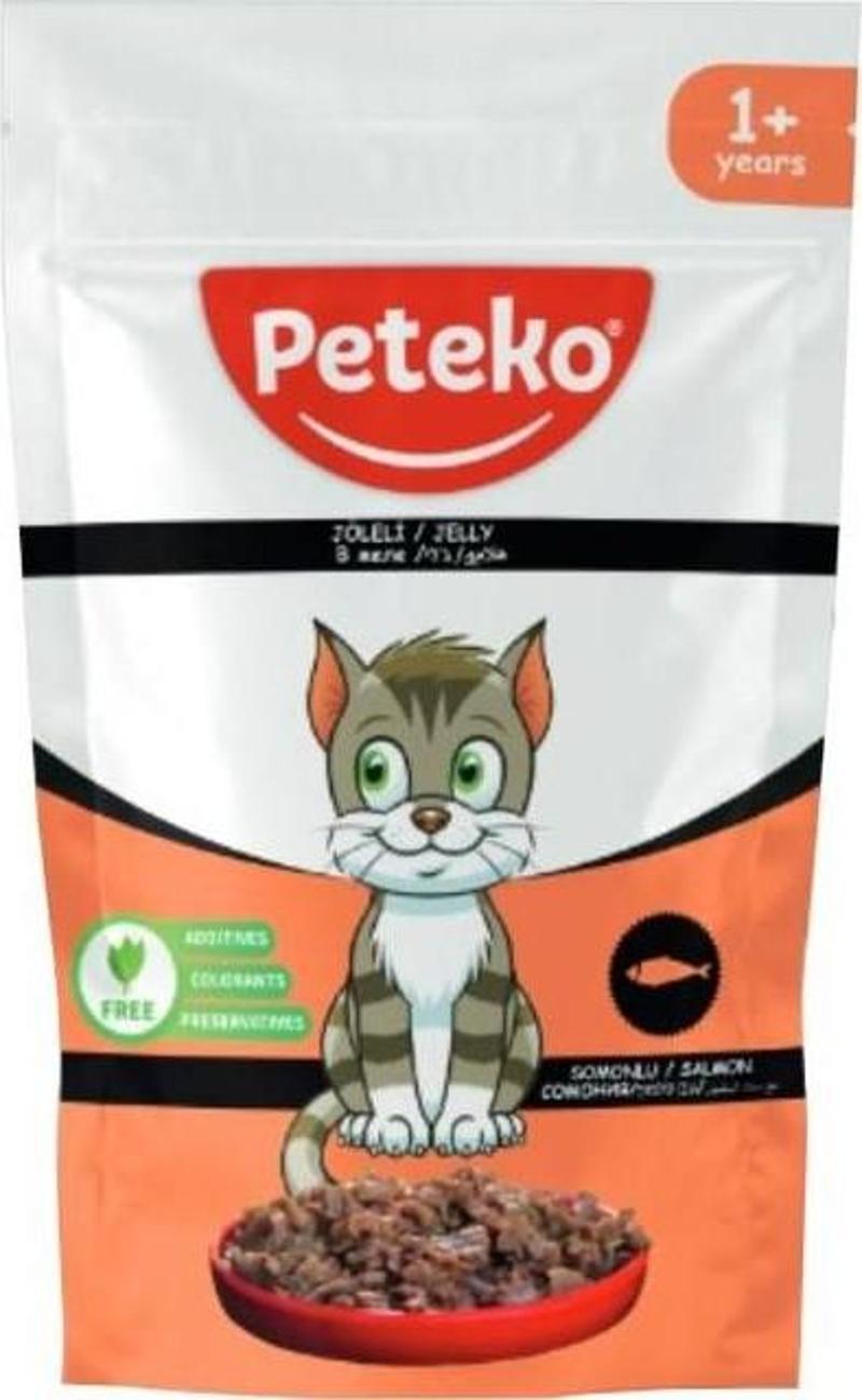 PETEKO 24 ADET JÖLELİ PARÇA ETLİ YETİŞKİN KEDİ YAŞ MAMASI SOMONLU 85 GRAM