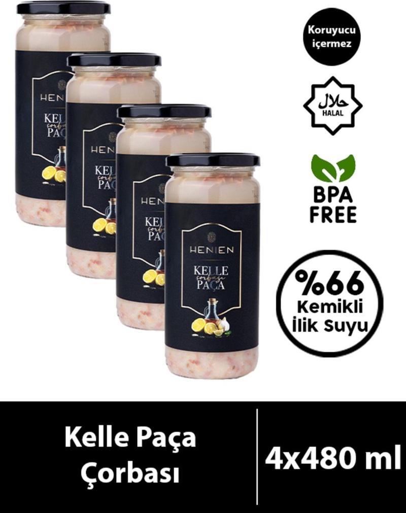 Henıen 4 Adet Hazır Kelle Paça Çorbası 480 Ml X 4 - Gurme Lezzetler Serisi - İlikli Kemik Suyu Içerir