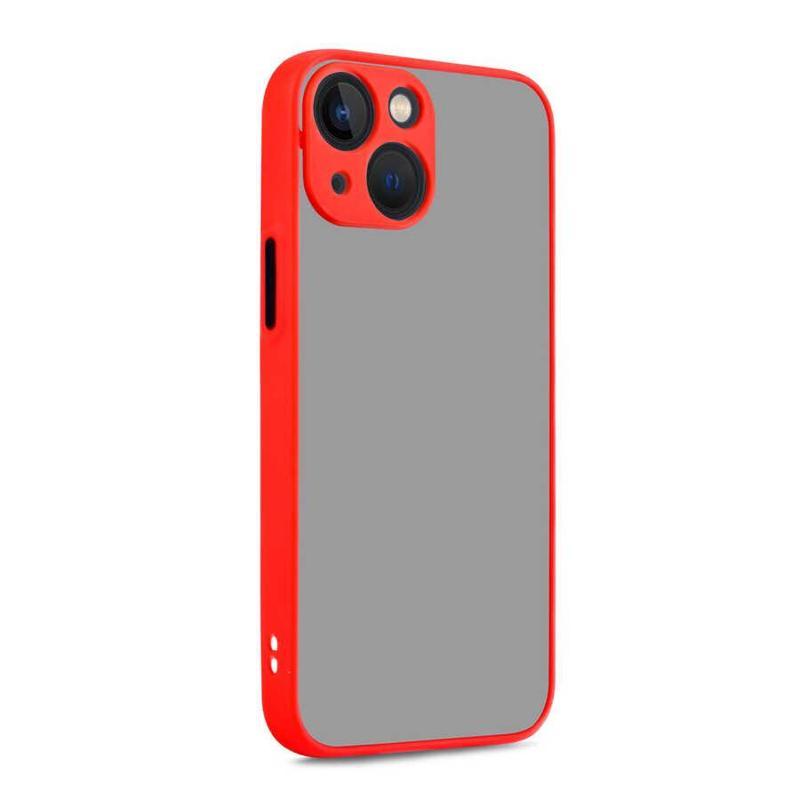 KZY İletişim Apple iPhone 13 Mini Kamera Korumalı Silikon Kenarlı Renkli Düğmeli Mat Arka Kapak - Kırmızı