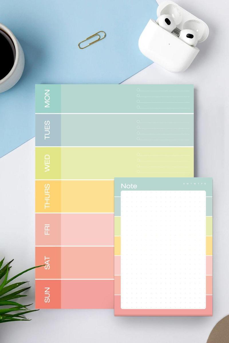 Pastel Renkli Haftalık Planlayıcı Notepad Bloknot Defter Seti 50 Yaprak