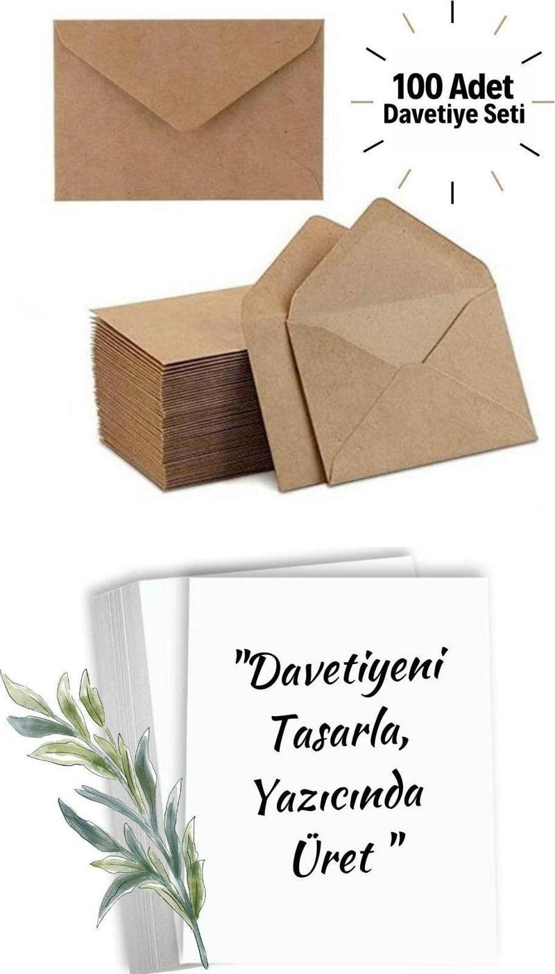 Kendi Davetiyeni Üret, 100 Adet Kraft Zarf, 100 Adet Davetiye Kağıdı, 12.5X17.5Cm.