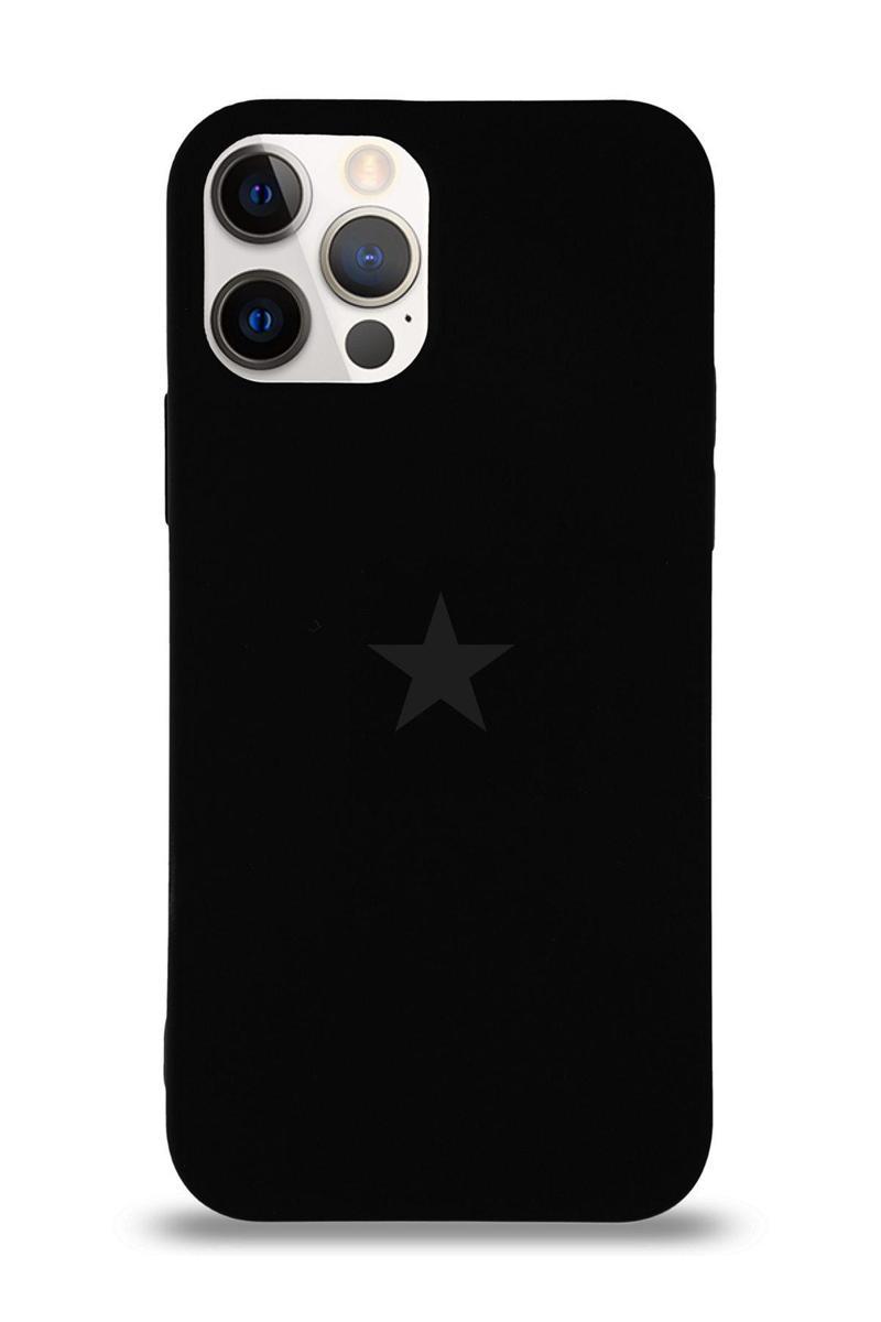 KZY İletişim Apple iPhone 12 Pro Kapak Yıldız Logolu İçi Kadife Lansman Silikon Kılıf - Siyah