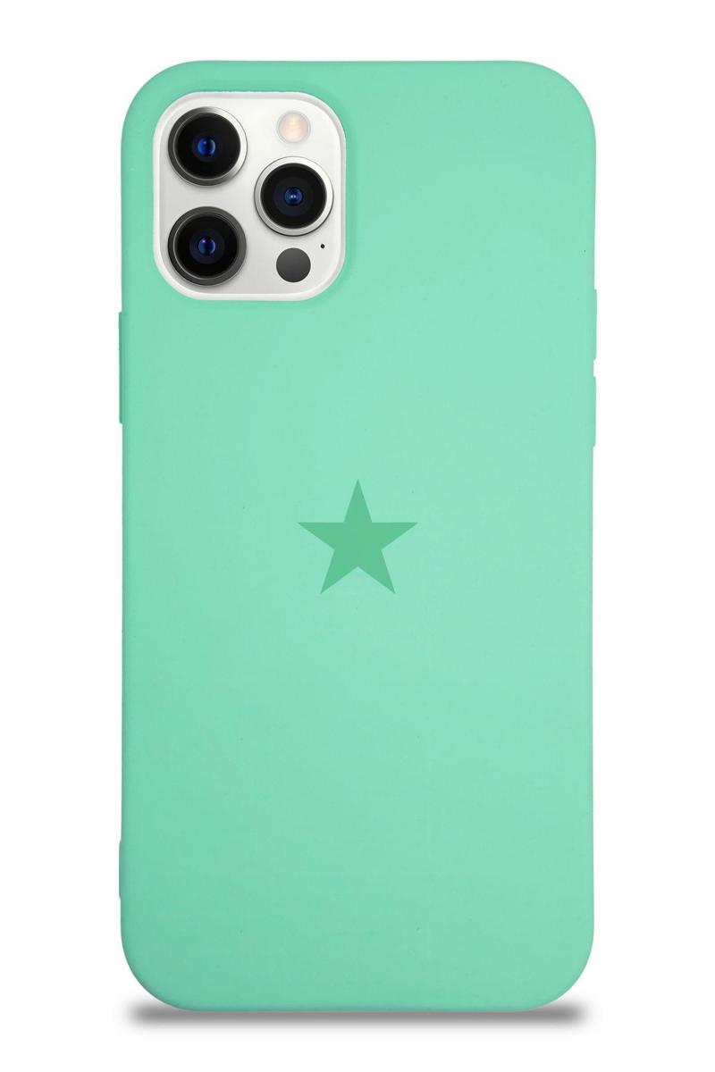 Kılıfmania Apple iPhone 12 Pro Kapak Yıldız Logolu İçi Kadife Lansman Silikon Kılıf - Su Yeşili
