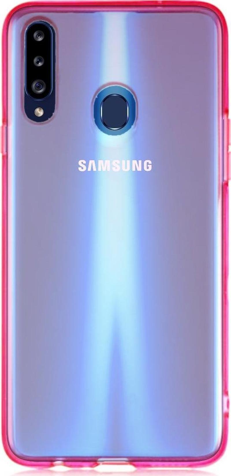 Samsung Galaxy A20S Kılıf Renkli Şeffaf Kapak - Pembe