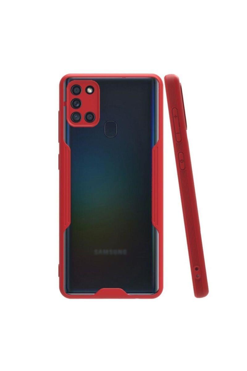 KZY İletişim Samsung Galaxy A21S Kılıf Kamera Korumalı Colorful Kapak - Kırmızı