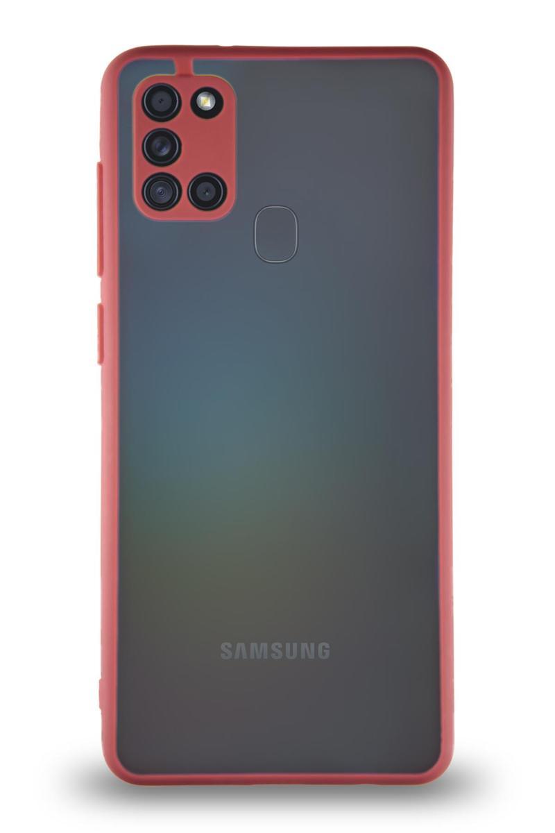 KZY İletişim Samsung Galaxy A21s Kılıf Kamera Korumalı Ultra İnce Kapak - Kırmızı