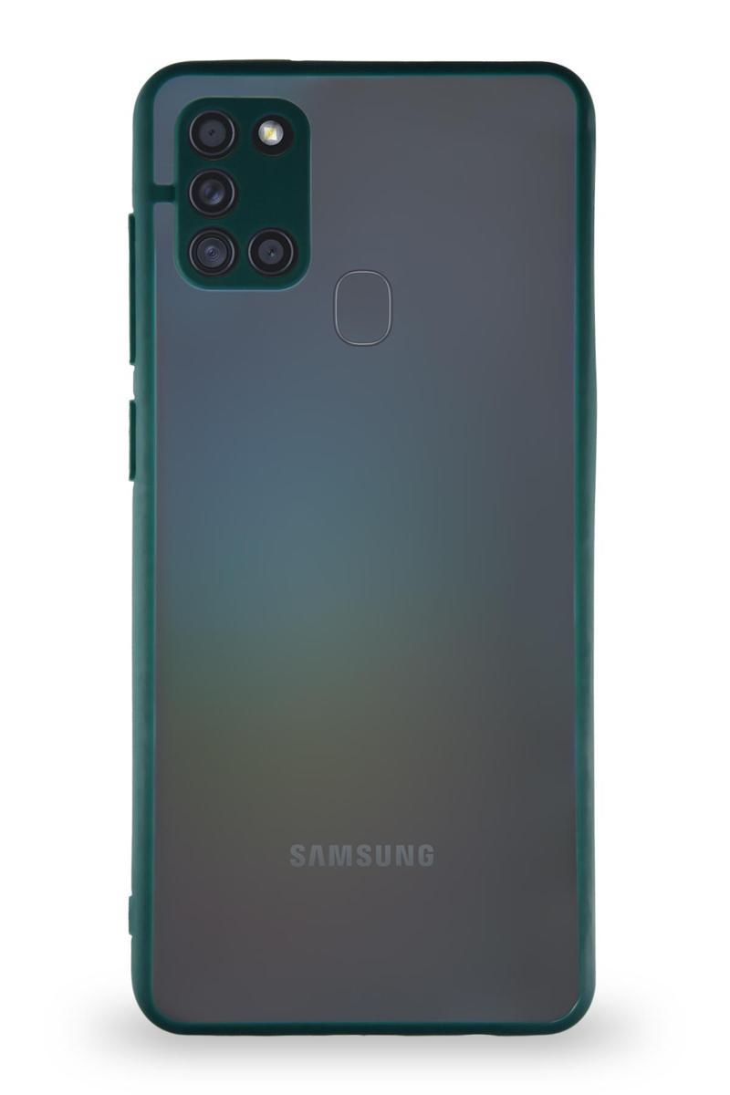 KZY İletişim Samsung Galaxy A21s Kılıf Kamera Korumalı Ultra İnce Kapak - Koyu Yeşil