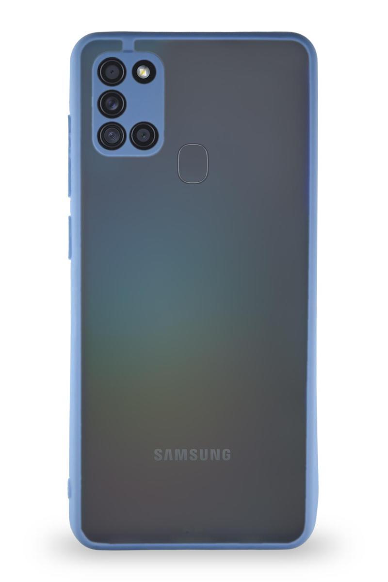 KZY İletişim Samsung Galaxy A21s Kılıf Kamera Korumalı Ultra İnce Kapak - Mavi