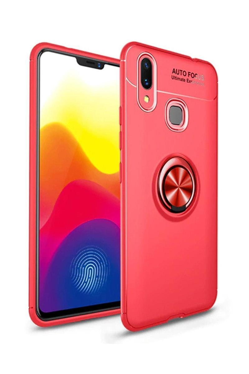 KZY İletişim Samsung Galaxy A30 Kılıf Renkli Yüzüklü Manyetik Silikon Kapak Kırmızı - Kırmızı