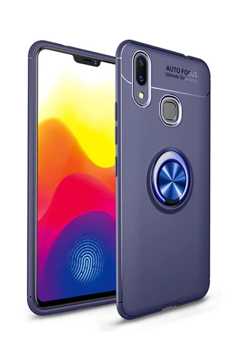 KZY İletişim Samsung Galaxy A30 Kılıf Renkli Yüzüklü Manyetik Silikon Kapak Mavi - Mavi
