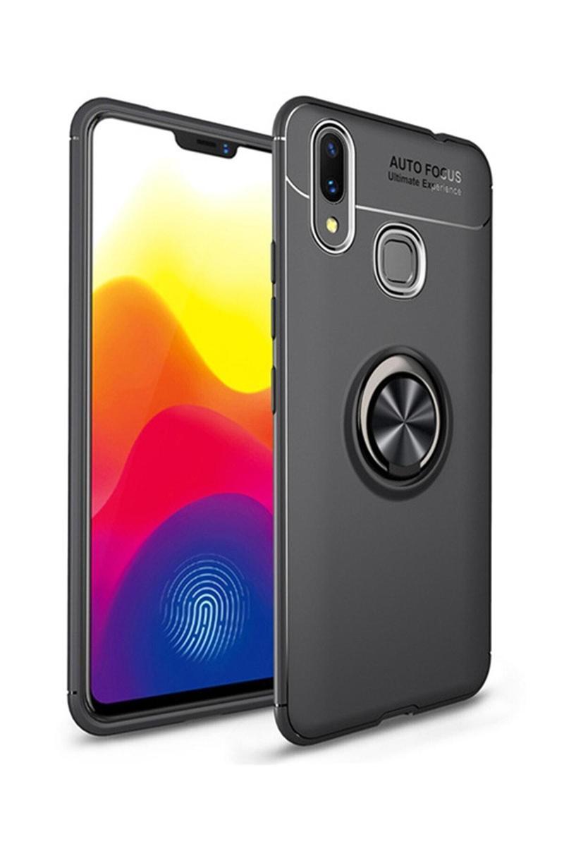 KZY İletişim Samsung Galaxy A30 Kılıf Renkli Yüzüklü Manyetik Silikon Kapak Siyah - Siyah