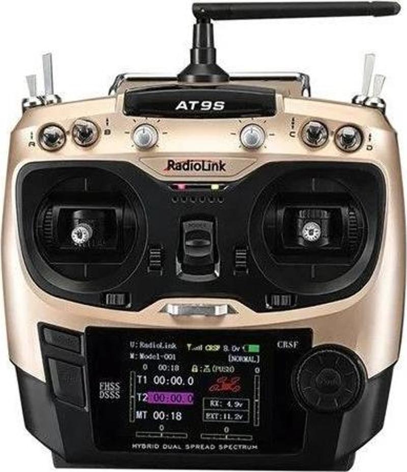 AT9S Pro 2.4Ghz 10/12 Kanal DSSS/FHSS Radio Kontrol Uzaktan Kumanda +R9DS Alıcı Altın