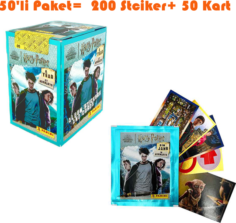  Harry Potter Hogwarts'ta 1 Yıl Sticker Seti 50li Paket (50'li Paket= 200 Stciker+ 50 Kart)