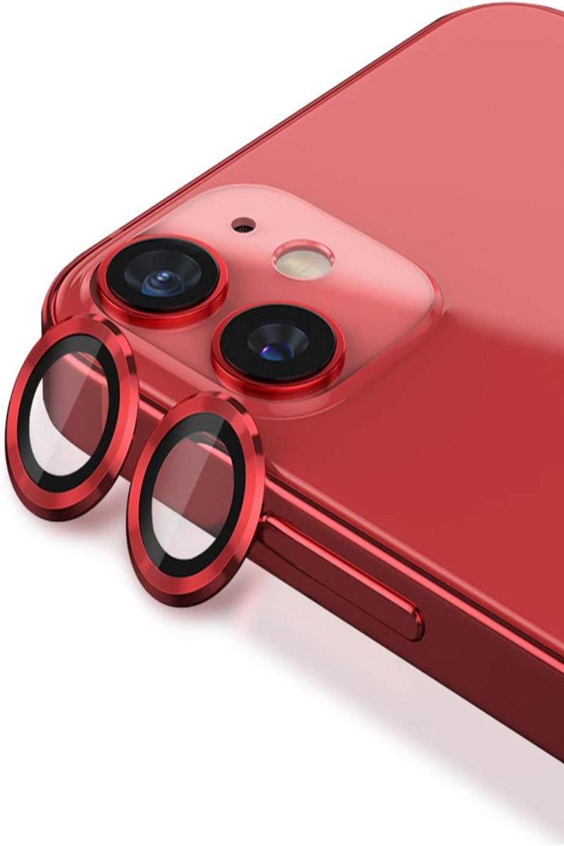 KZY İletişim Apple iPhone 11 Alüminyum Alaşım Temperli Cam Kamera Lens Koruyucu - Kırmızı