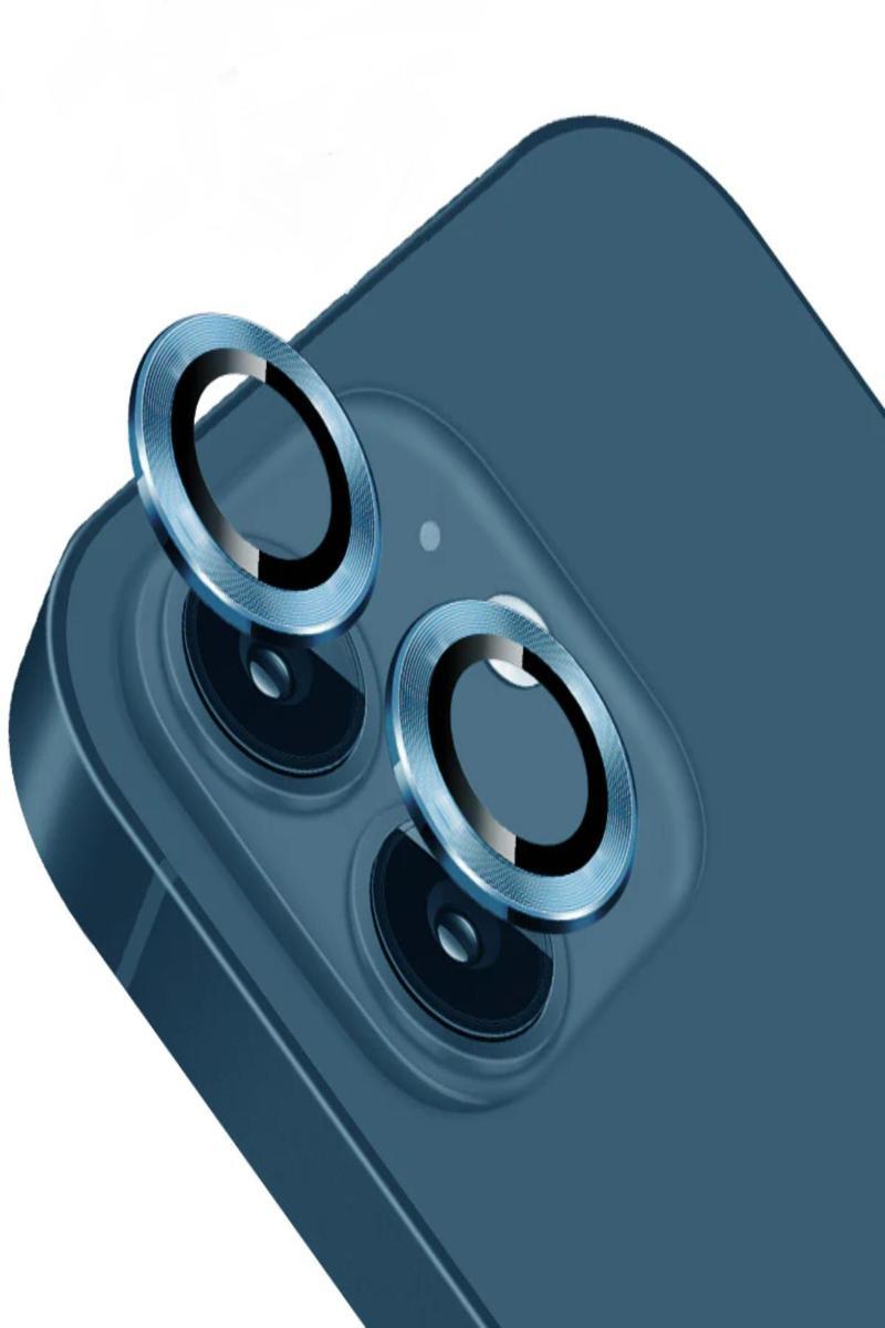 KZY İletişim Apple iPhone 11 Alüminyum Alaşım Temperli Cam Kamera Lens Koruyucu - Mavi
