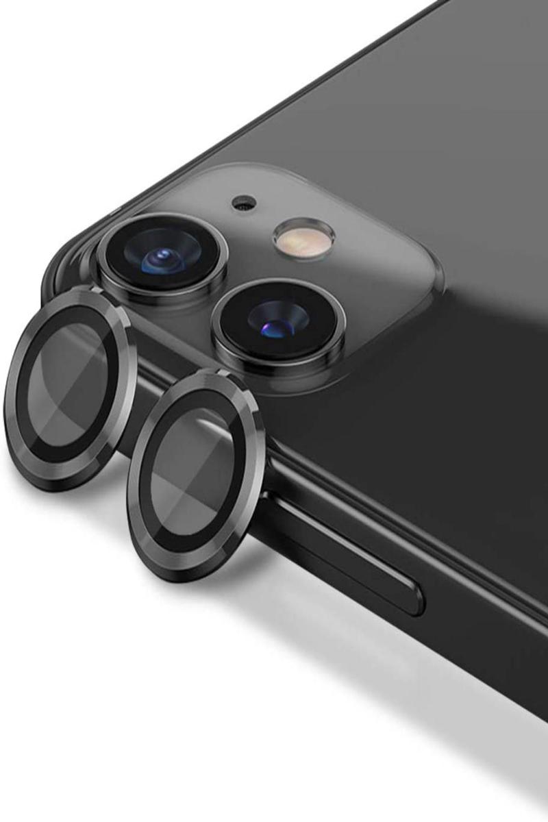 KZY İletişim Apple iPhone 11 Alüminyum Alaşım Temperli Cam Kamera Lens Koruyucu - Siyah