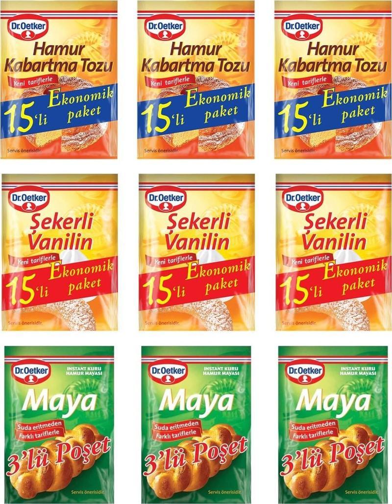 Dr.Oetker Kabartma Tozu 15 li + Vanilya 15 li + Maya 3 lü Ekonomik Paket