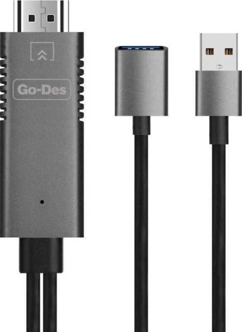 GD-8271 3 in 1 HDMI Dişi Kablo FHD 1080p (Type-C + Lightning + Micro ) 100 cm