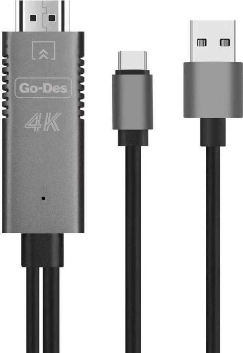 GD-8273 Type-C HDMI 4K Kablo 180 cm Görüntü Aktarım Kablosu