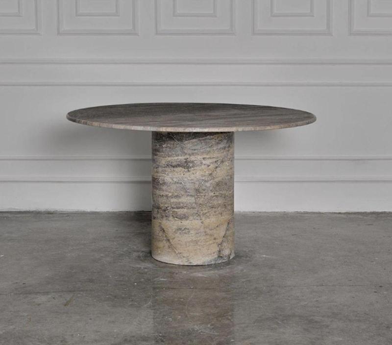 Miarik Design Silver Gumus Gri Traverten Mermer Yemek Masası Oval